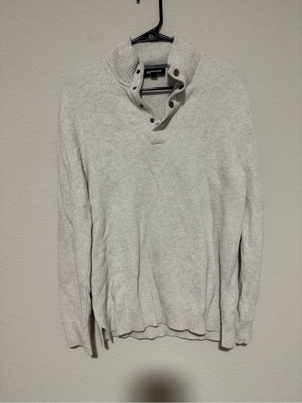 Express Light Gray Button-Trim Sweater